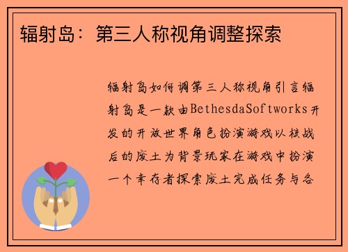 辐射岛：第三人称视角调整探索
